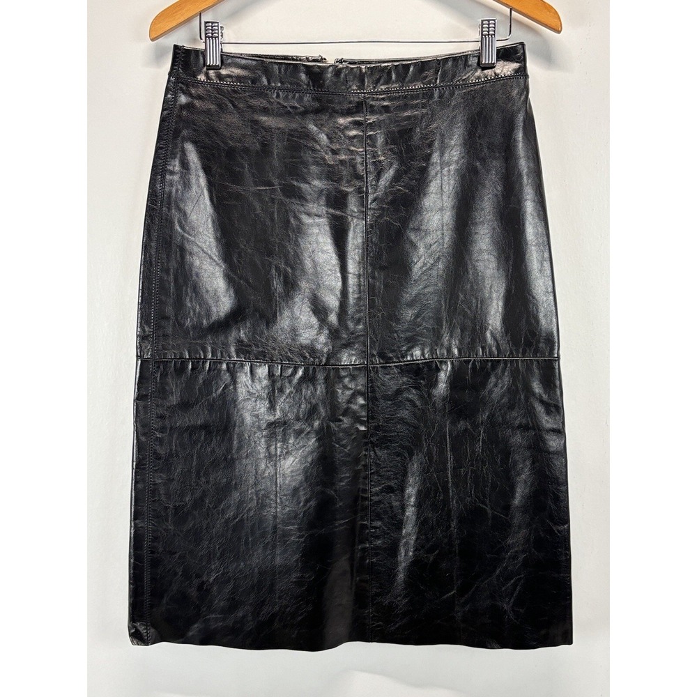 Vtg Gap Midi Leather Skirt Sz 8 Black 90's Y2K VGUC Academia A-line Lined